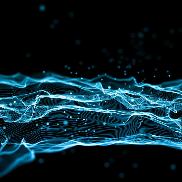 3D render of an abstract modern background with flowing lines and cyber dots